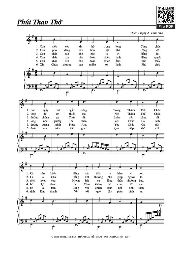 Page 1 of the piano sheet music PDF Piano - Phút Than Thở Piano đệm hát by Thiên Phụng & Tâm Bảo