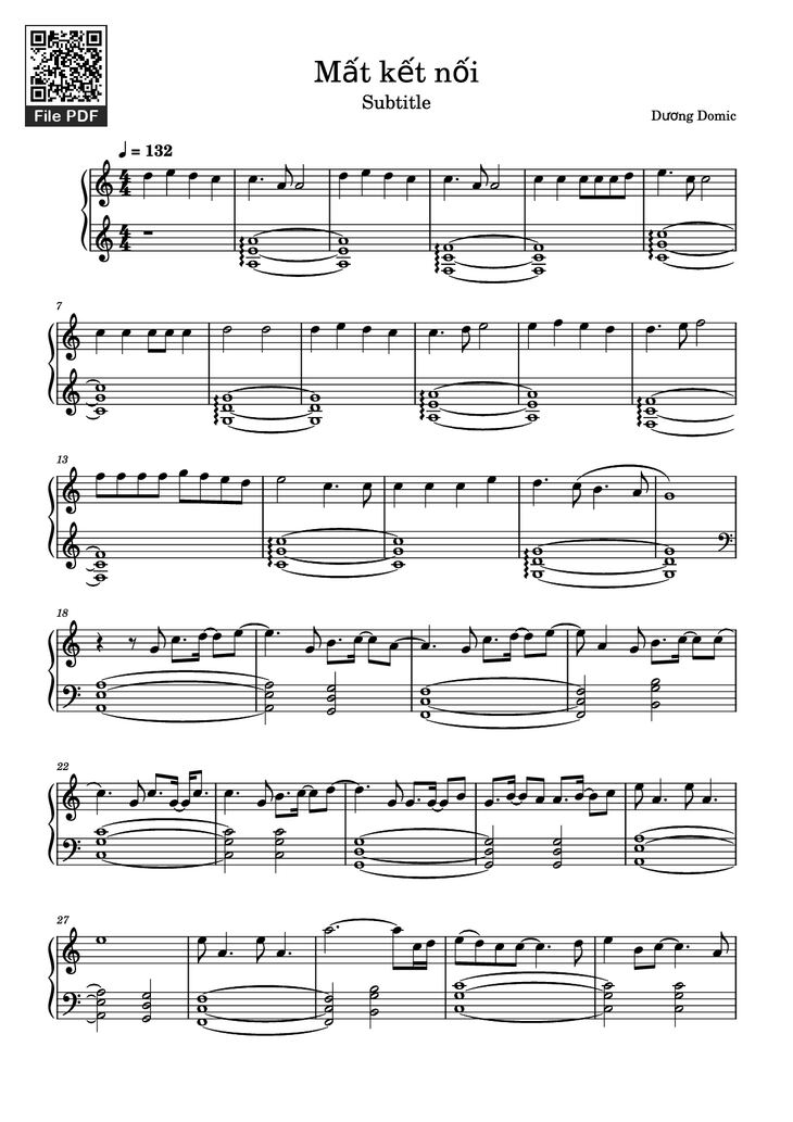 Page 1 of the piano sheet music PDF Piano - Mất kết nối Piano by Dương Domic
