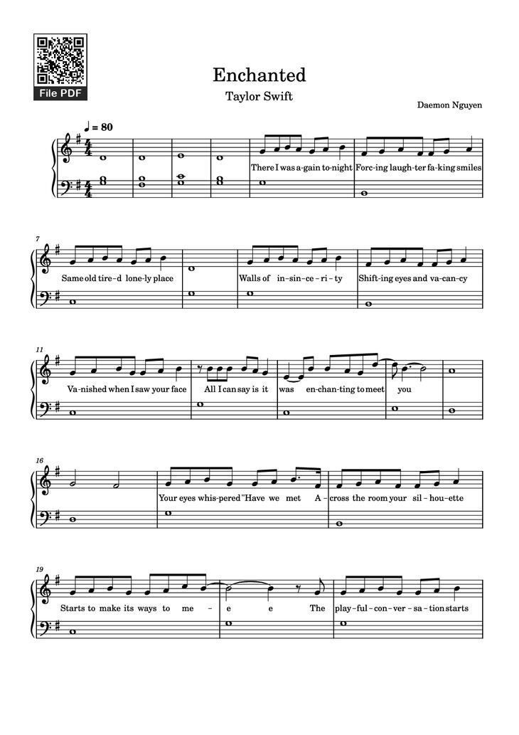 Page 1 of the piano sheet music PDF Piano - Enchanted Piano easy by Taylor Swift