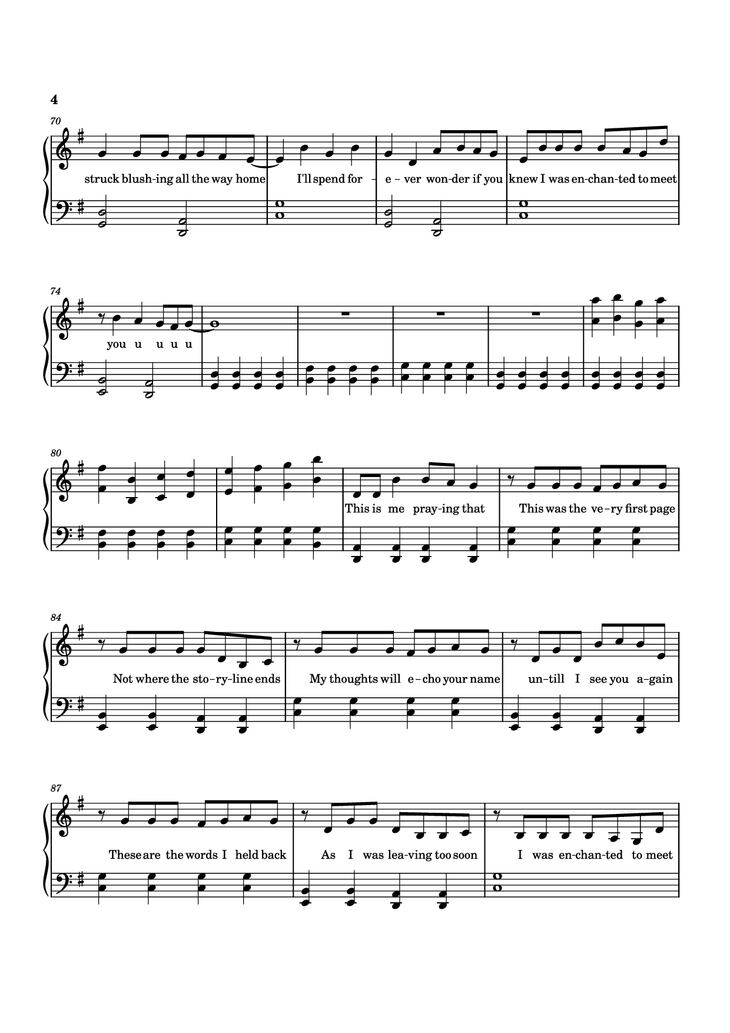 Page 4 of the piano sheet music PDF Piano - Enchanted Piano easy by Taylor Swift