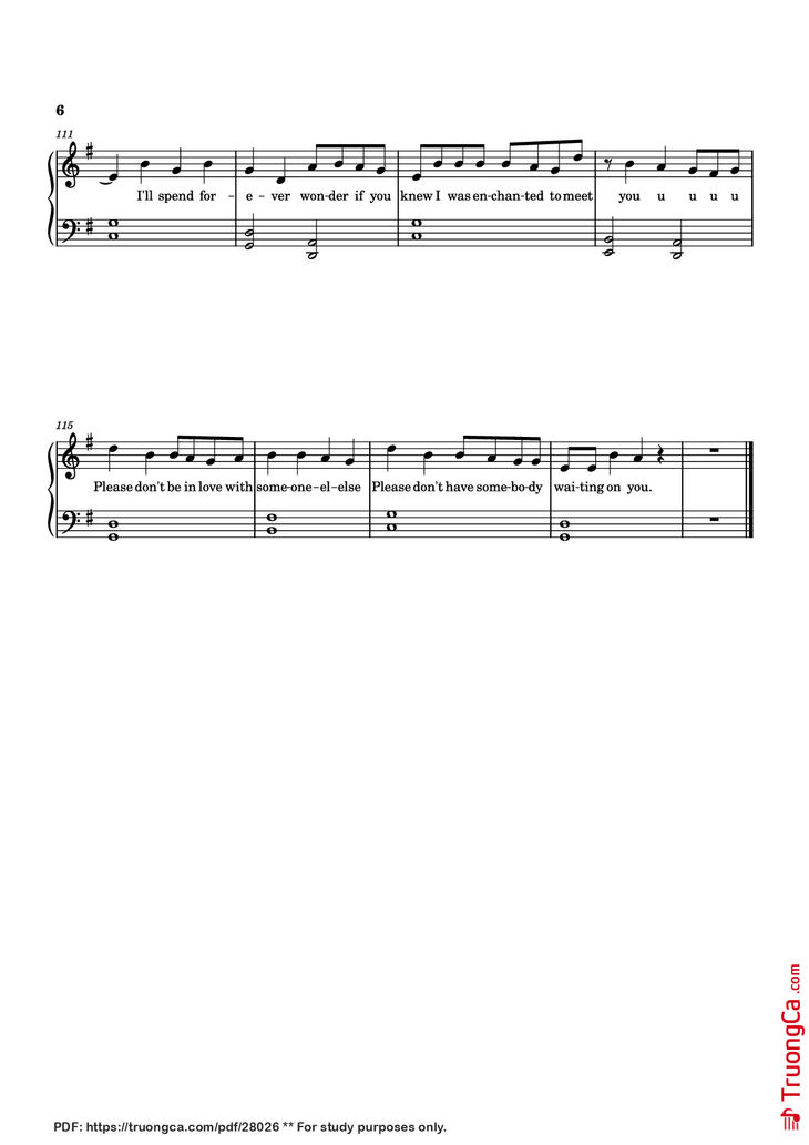 Page 6 of the piano sheet music PDF Piano - Enchanted Piano easy by Taylor Swift