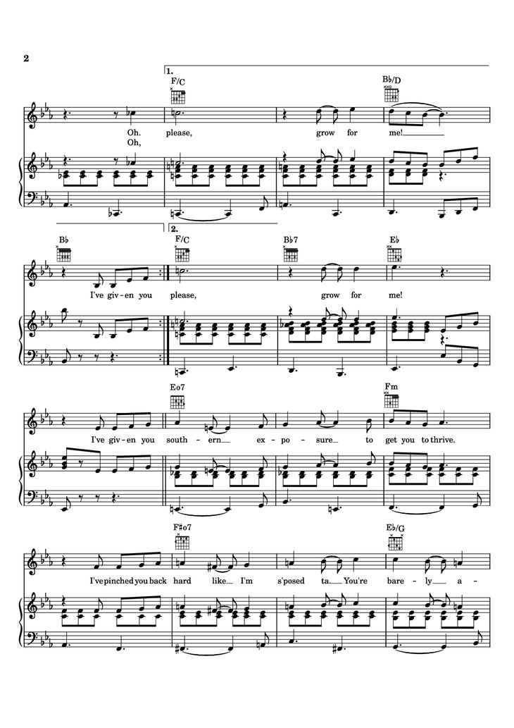Page 2 of the piano sheet music PDF Piano - Grow For Me Piano by Alan Menken
