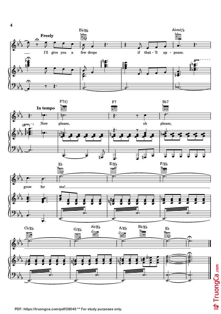 Page 4 of the piano sheet music PDF Piano - Grow For Me Piano by Alan Menken