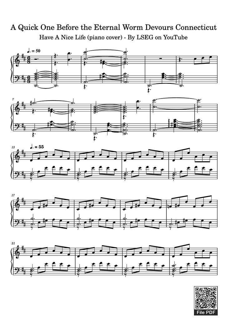 Page 1 of the piano sheet music PDF Piano - A Quick One Before the Eternal Worm Devours Connecticut Piano by Undefined