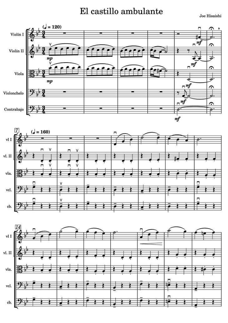 Page 1 of the piano sheet music PDF - El castillo ambulante Violin by Joe Hisaishi