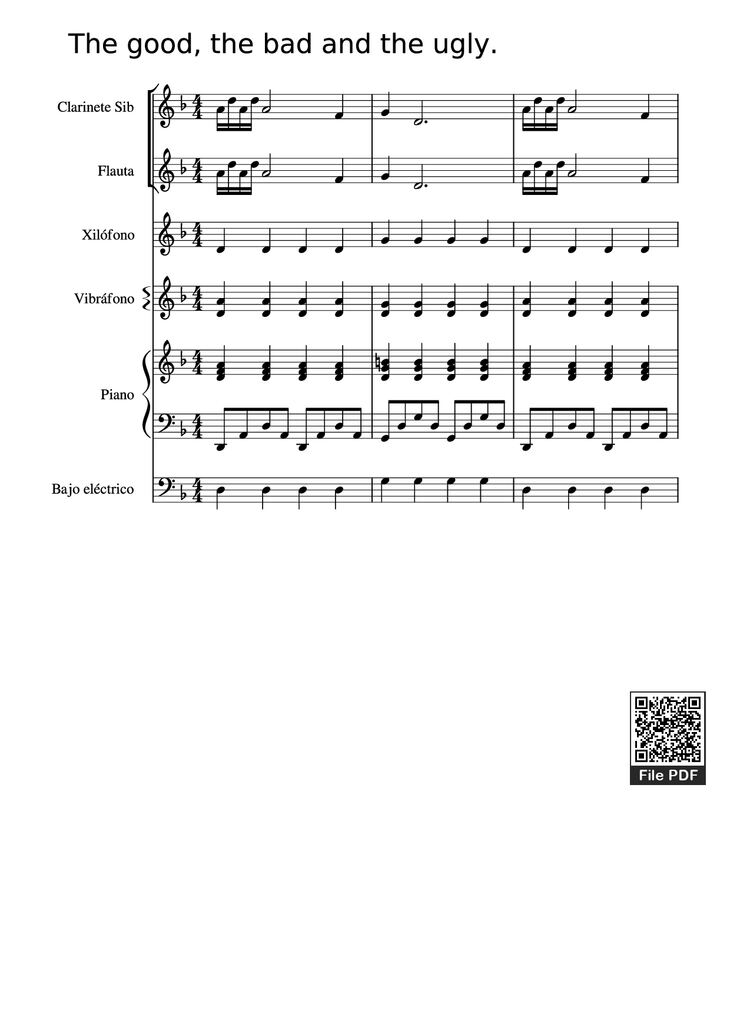 Page 1 of the piano sheet music PDF Piano Guitar Tab - The good, the bad and the ugly. Piano by Undefined