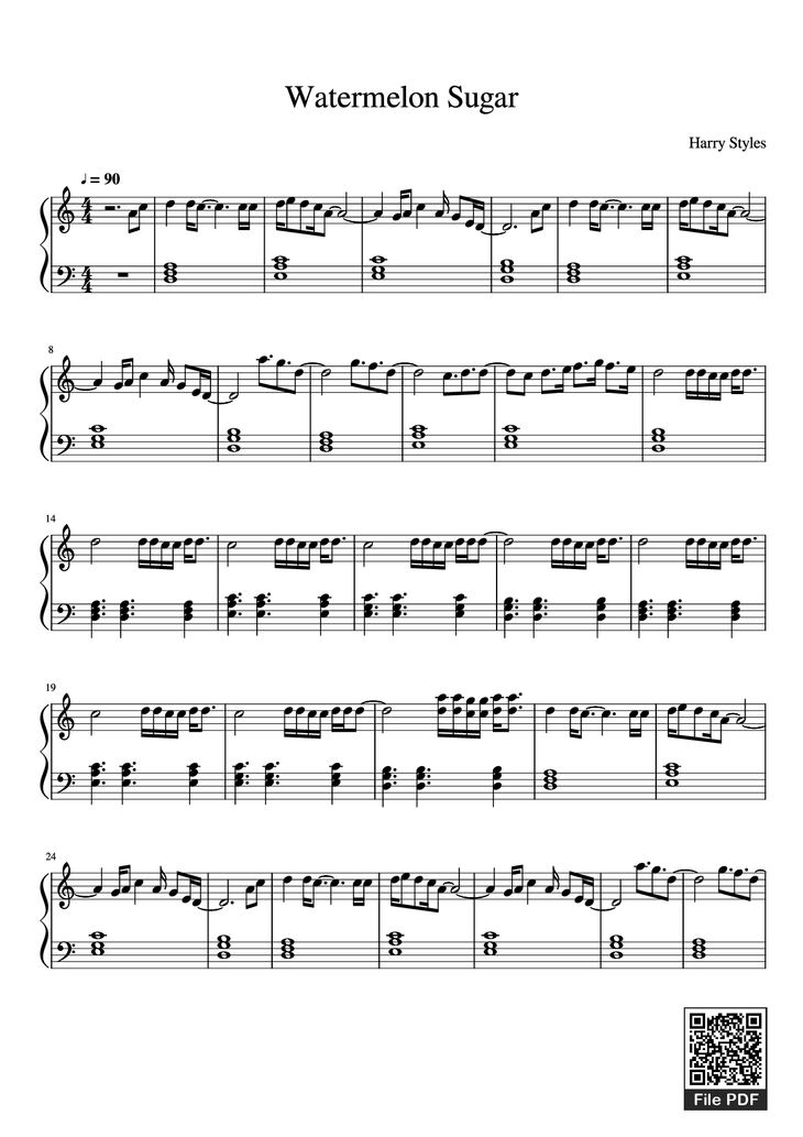 Page 1 of the piano sheet music PDF Piano - Watermelon Sugar Piano by Harry Styles