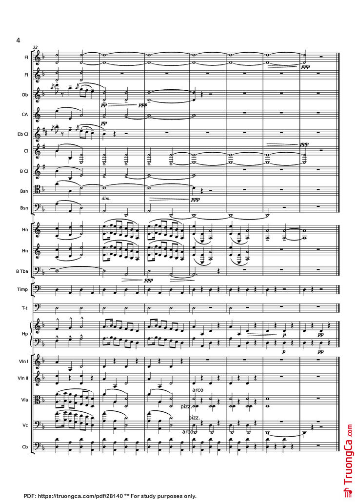 Page 4 of the piano sheet music PDF - Symphony No. 1 - 3rd movement, extract by Gustav Mahler