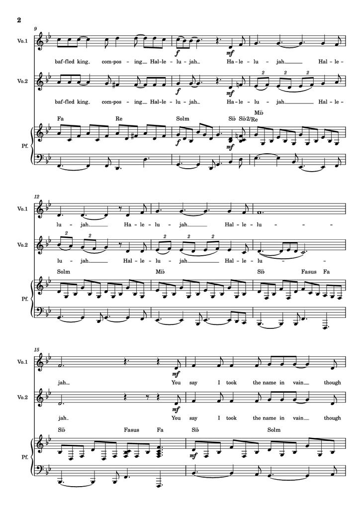 Page 2 of the piano sheet music PDF Piano - Hallelujah Piano by Parole e musica di