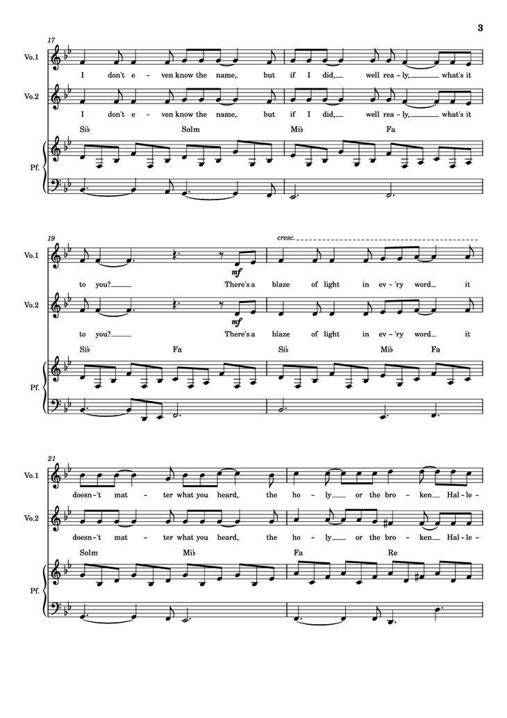 Page 3 of the piano sheet music PDF Piano - Hallelujah Piano by Parole e musica di