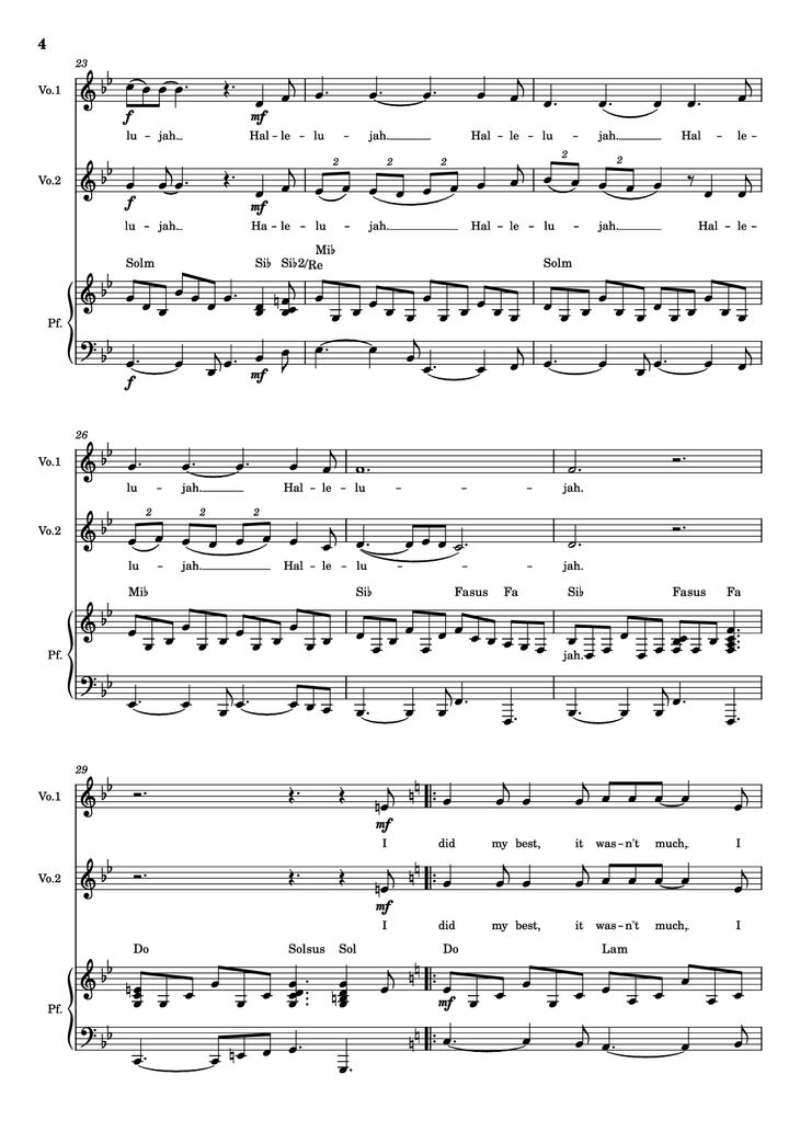 Page 4 of the piano sheet music PDF Piano - Hallelujah Piano by Parole e musica di