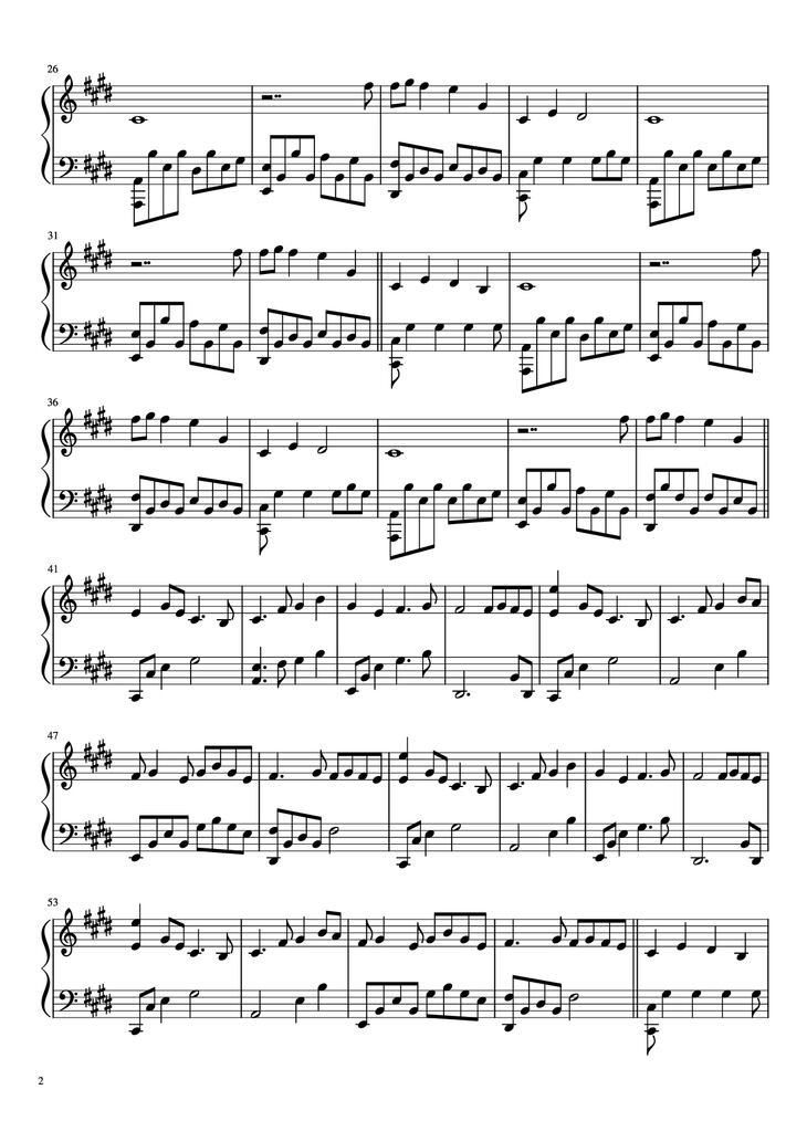 Page 2 of the piano sheet music PDF Piano - Lonely Day Piano by Jurrivh