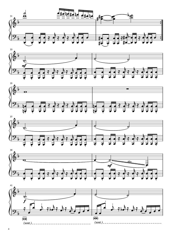 Page 4 of the piano sheet music PDF Piano - Undertale - Megalovania Piano by Composed by Toby Fox