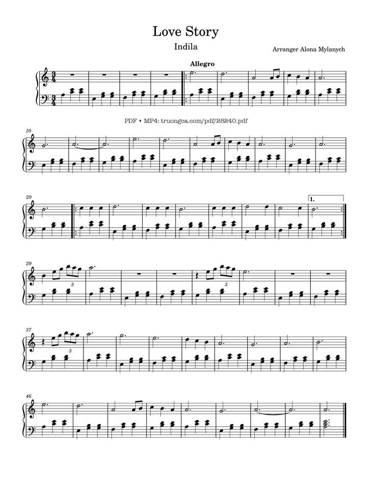 Page 1 of the piano sheet music PDF Piano - Love Story Piano by Indila Mini World