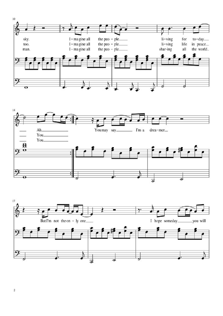 Page 2 of the piano sheet music PDF Piano - Imagine Piano & Vocal by John Lennon