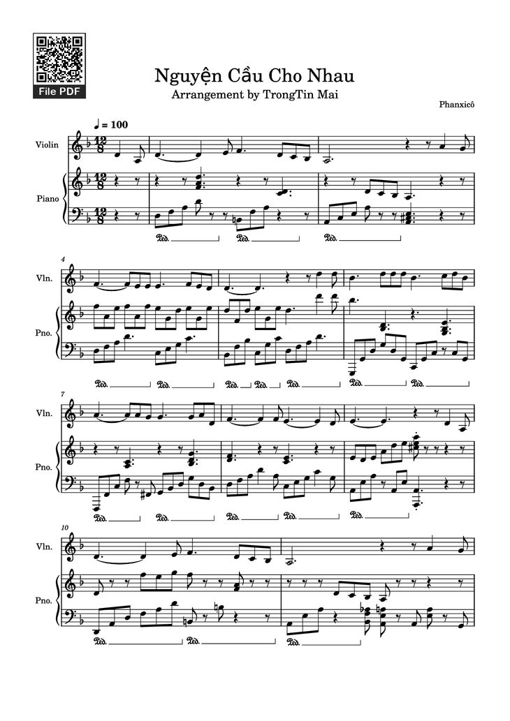Page 1 of the piano sheet music PDF Piano - Nguyện Cầu Cho Nhau (đệm hát Piano Violin) by Phanxicô