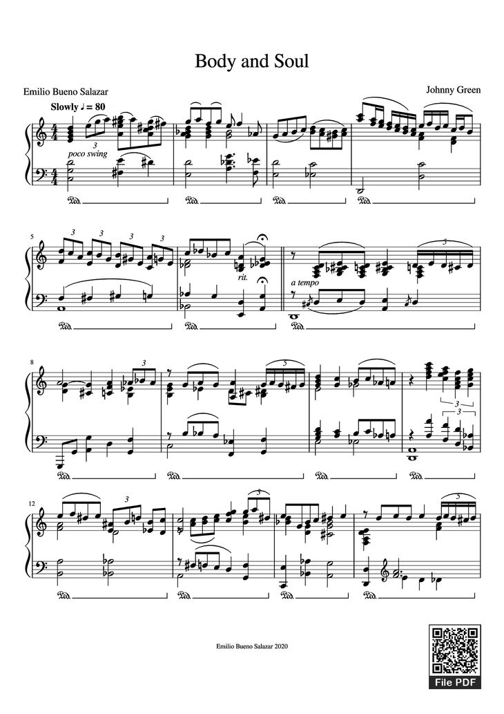 Page 1 of the piano sheet music PDF Piano - Body and Soul Piano by Johnny Green