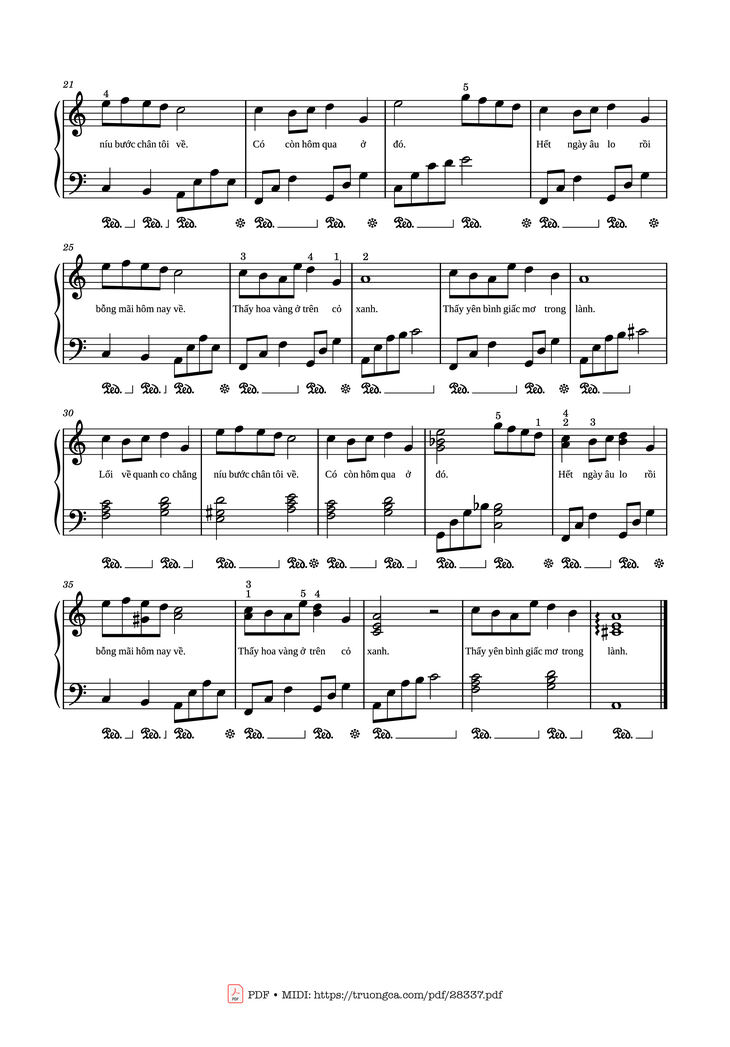 Page 2 of the piano sheet music PDF Piano - Tôi thấy hoa vàng trên cỏ xanh Piano by Châu Đăng Khoa, Legato team