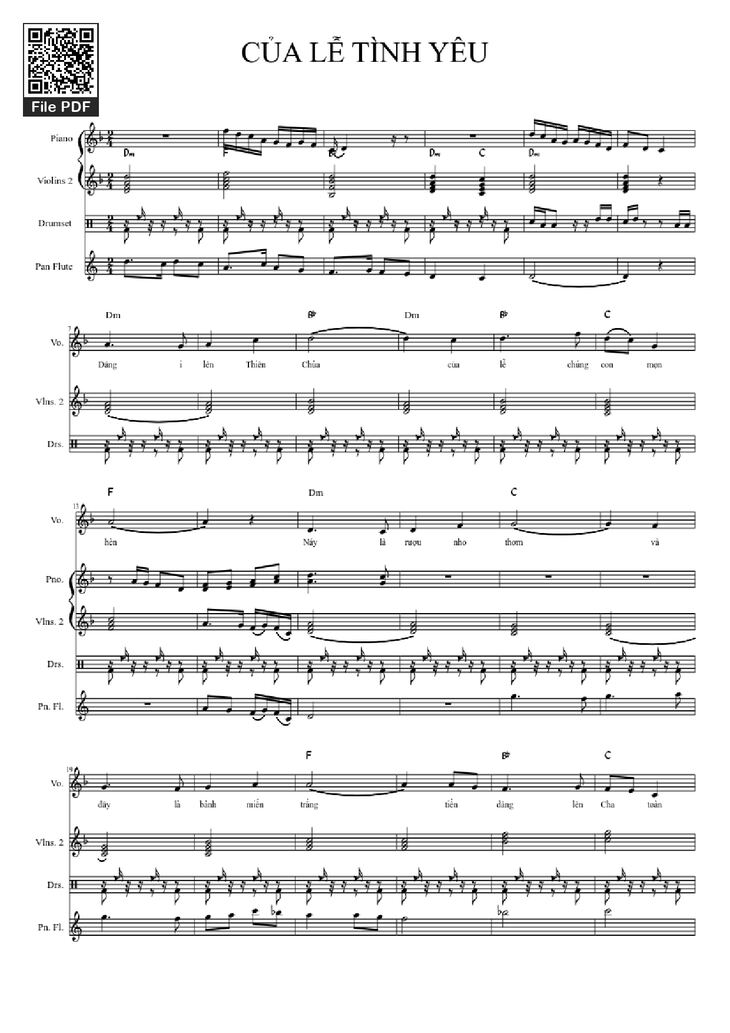 Page 1 of the piano sheet music PDF Piano - Của lễ tình yêu Piano Violin hợp xướng by Viết Chung