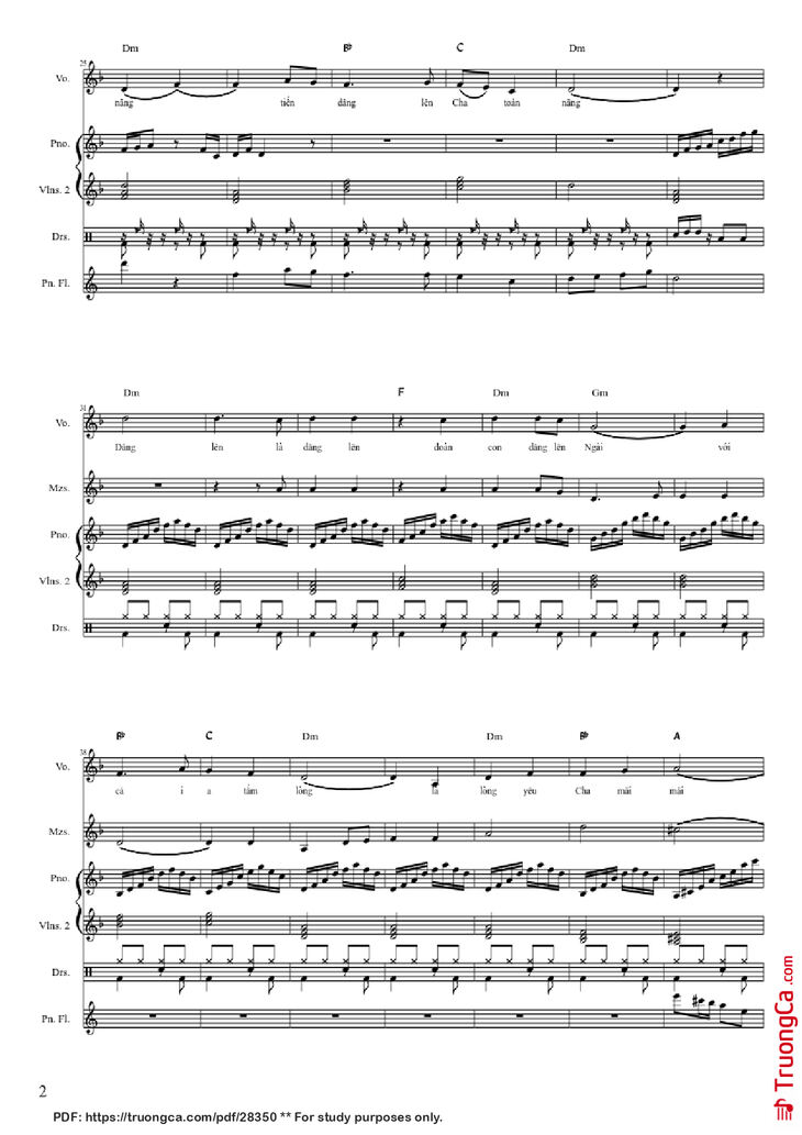 Page 2 of the piano sheet music PDF Piano - Của lễ tình yêu Piano Violin hợp xướng by Viết Chung