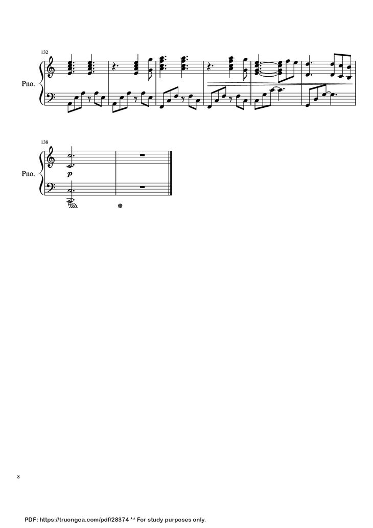 Page 8 of the piano sheet music PDF Piano - Hallelujah Piano by Leonard Cohen