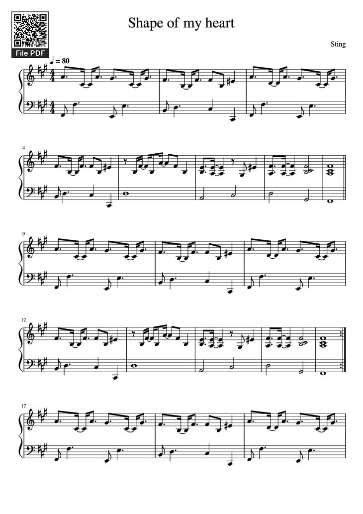 Page 1 of the piano sheet music PDF Piano - Shape of my heart Piano by Sting