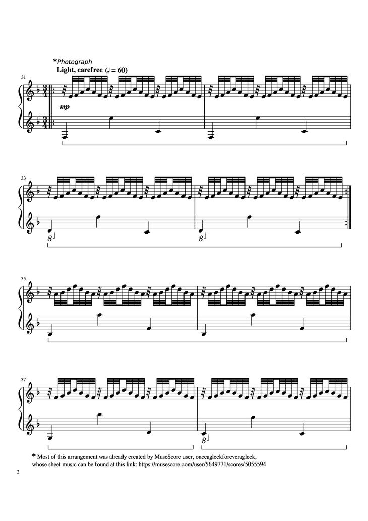 Page 2 of the piano sheet music PDF Piano - Song on the Beach & Photograph Piano by Composed by William Butler and