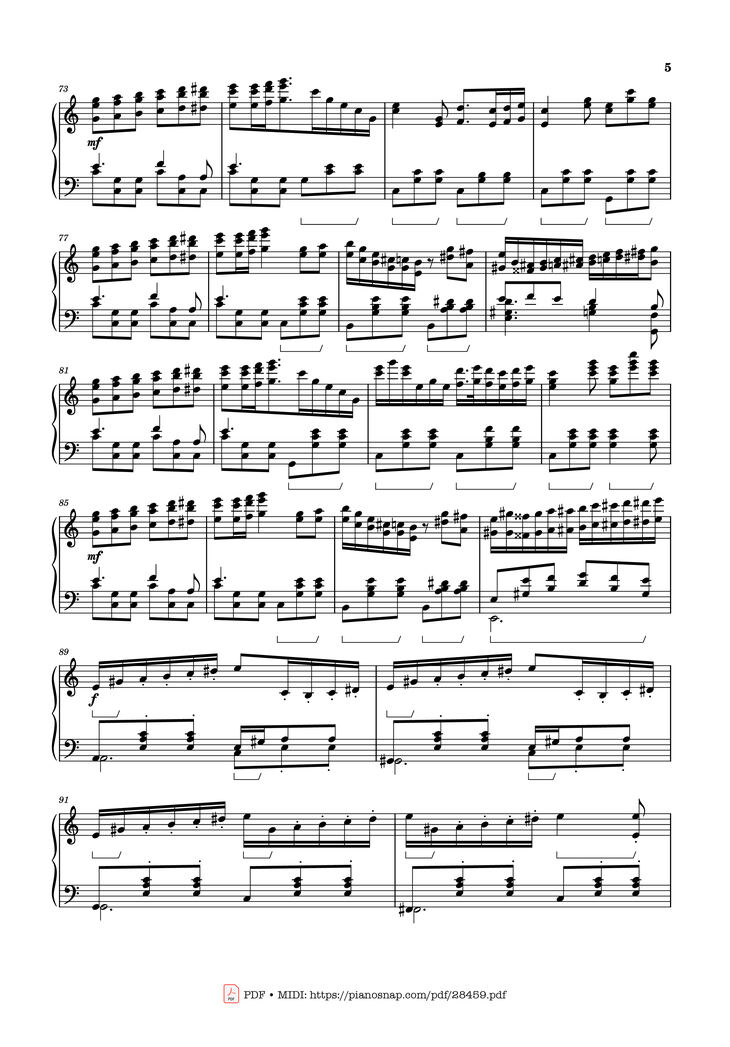 Page 5 of the piano sheet music PDF - Waltz from Masquerade Piano by Khachaturian Trio