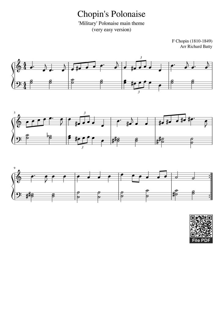 Page 1 of the piano sheet music PDF - Polonaise Military (Easy) by Frédéric Chopin