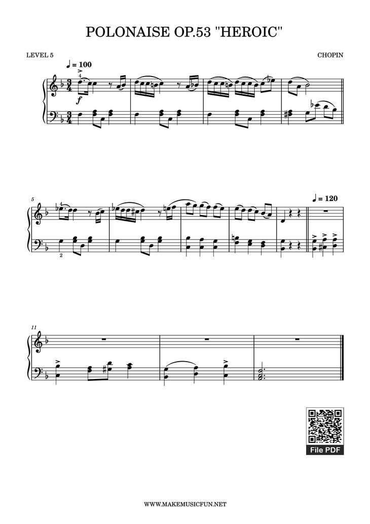 Page 1 of the piano sheet music PDF - Polonaise Heroic (Easy) by Frédéric Chopin