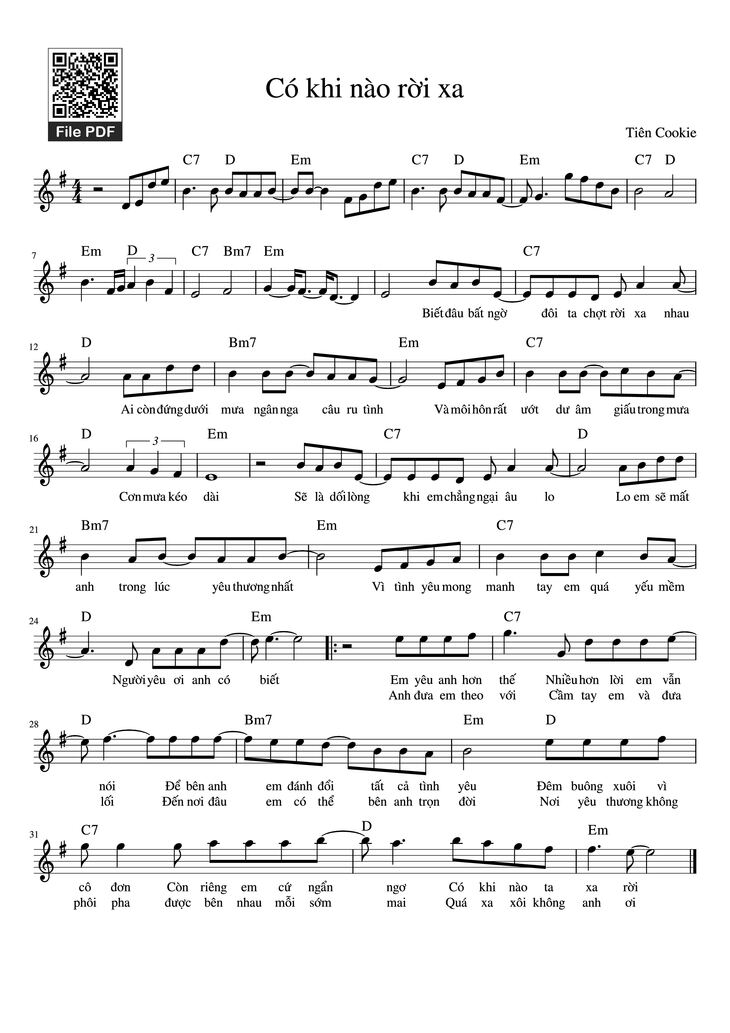 Page 1 of the piano sheet music PDF - Có khi nào rời xa by Tiên Cookie