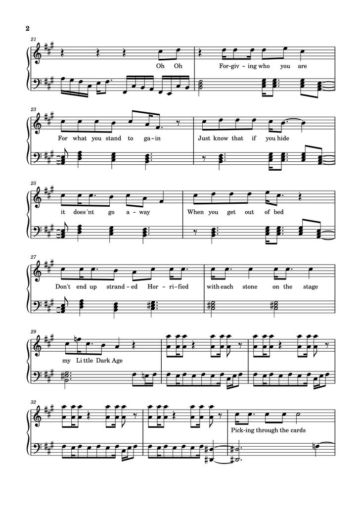 Page 2 of the piano sheet music PDF Piano - Little Dark Age Piano by Orininal song by MGMT