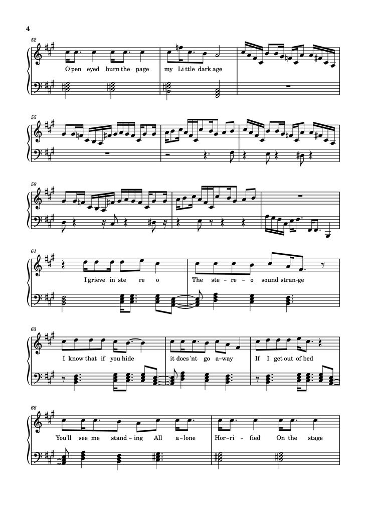 Page 4 of the piano sheet music PDF Piano - Little Dark Age Piano by Orininal song by MGMT