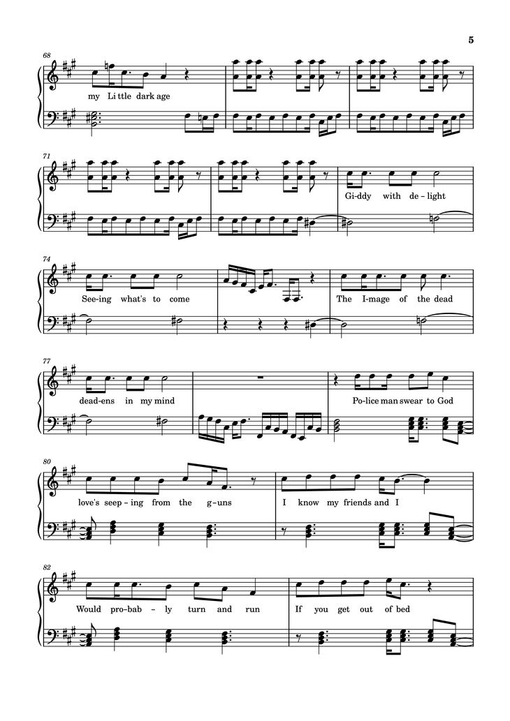 Page 5 of the piano sheet music PDF Piano - Little Dark Age Piano by Orininal song by MGMT