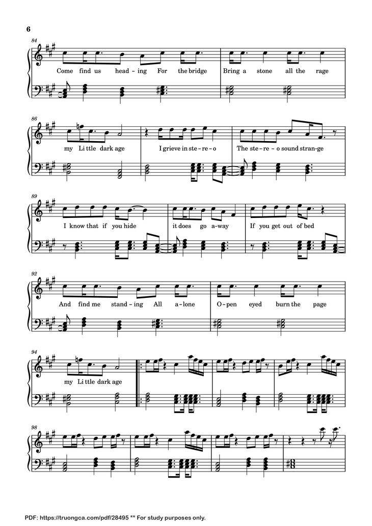 Page 6 of the piano sheet music PDF Piano - Little Dark Age Piano by Orininal song by MGMT