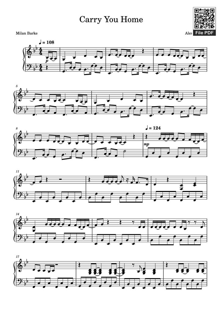 Page 1 of the piano sheet music PDF Piano - Carry You Home Piano by Alex Warren