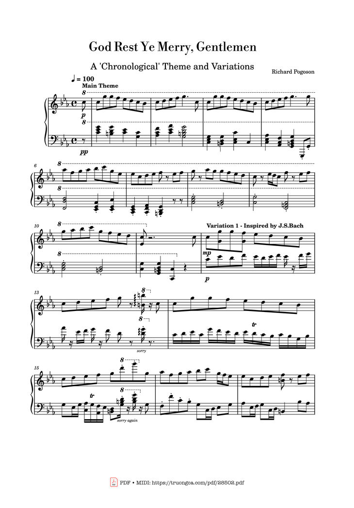 Page 1 of the piano sheet music PDF Piano - God Rest Ye Merry Gentlemen Piano by Richard Pogoson