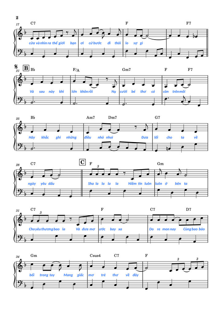 Page 2 of the piano sheet music PDF Piano - Giấc Mơ Thần Tiên (Doraemon OST) Piano by Katsuhiko Kurosu