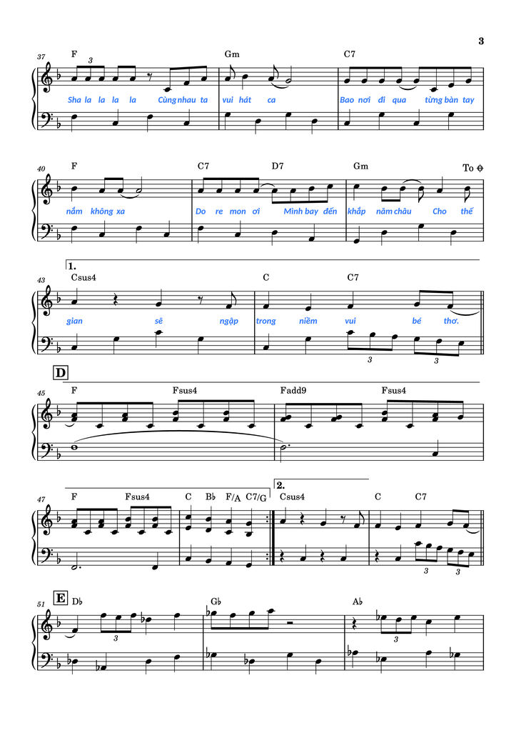 Page 3 of the piano sheet music PDF Piano - Giấc Mơ Thần Tiên (Doraemon OST) Piano by Katsuhiko Kurosu