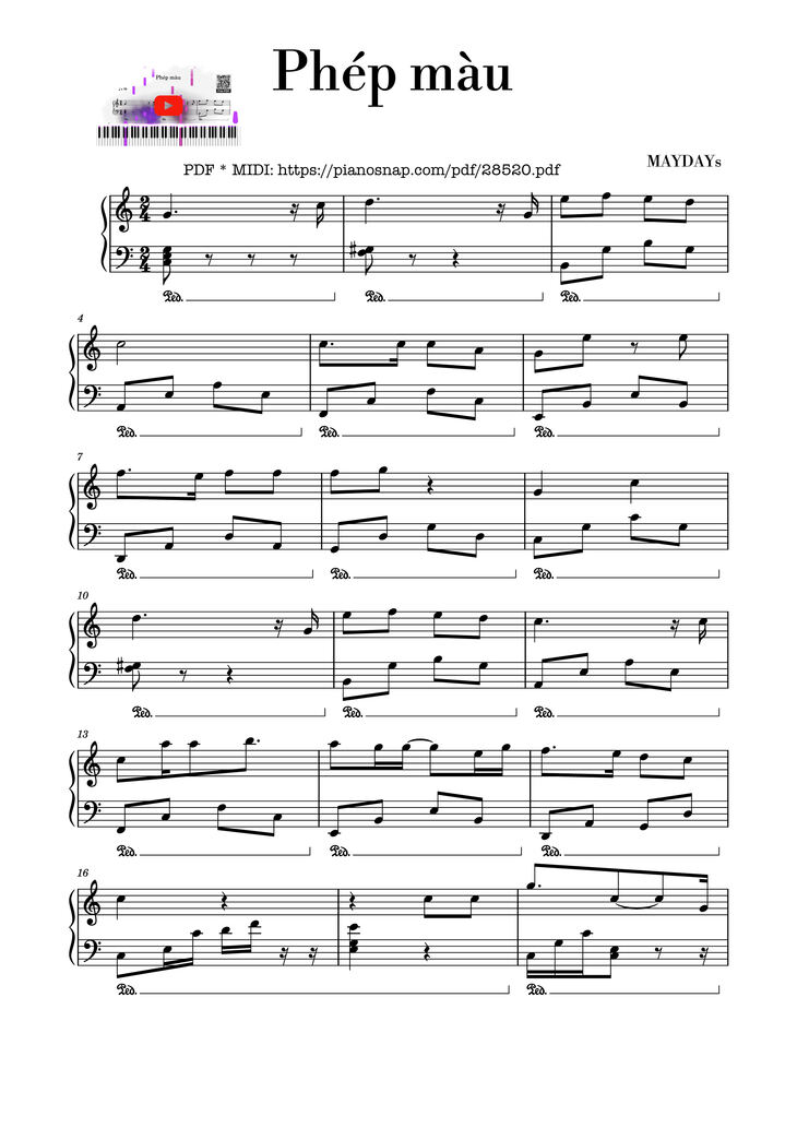 Page 1 of the piano sheet music PDF Piano - Phép màu Piano by MAYDAYs