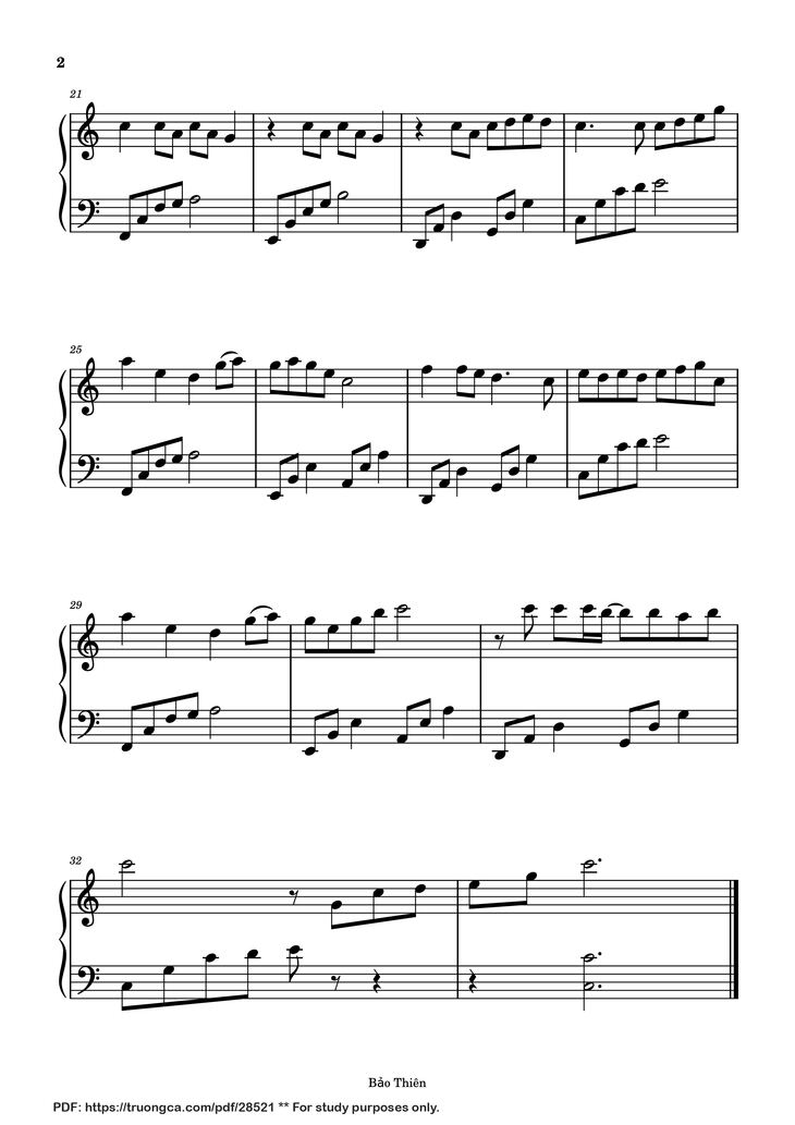 Page 2 of the piano sheet music PDF Piano - Đi Giữa Trời Rực Rỡ Piano (Dễ) by Ngô Lan Hương