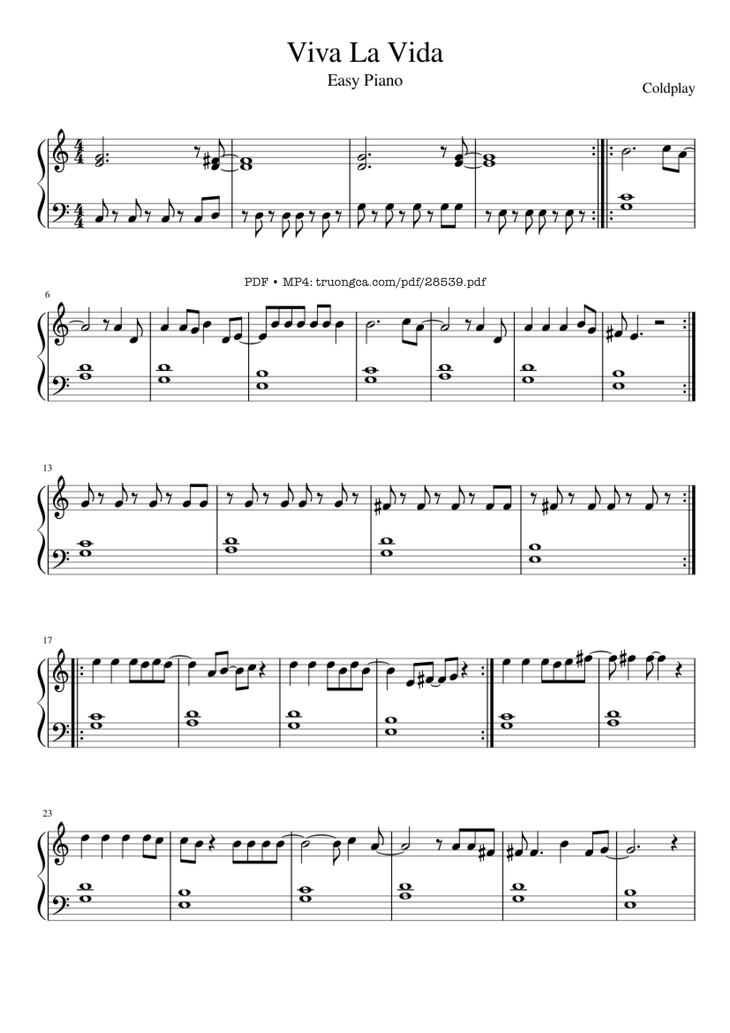 Page 1 of the piano sheet music PDF Piano - Viva La Vida Piano EASY by Coldplay