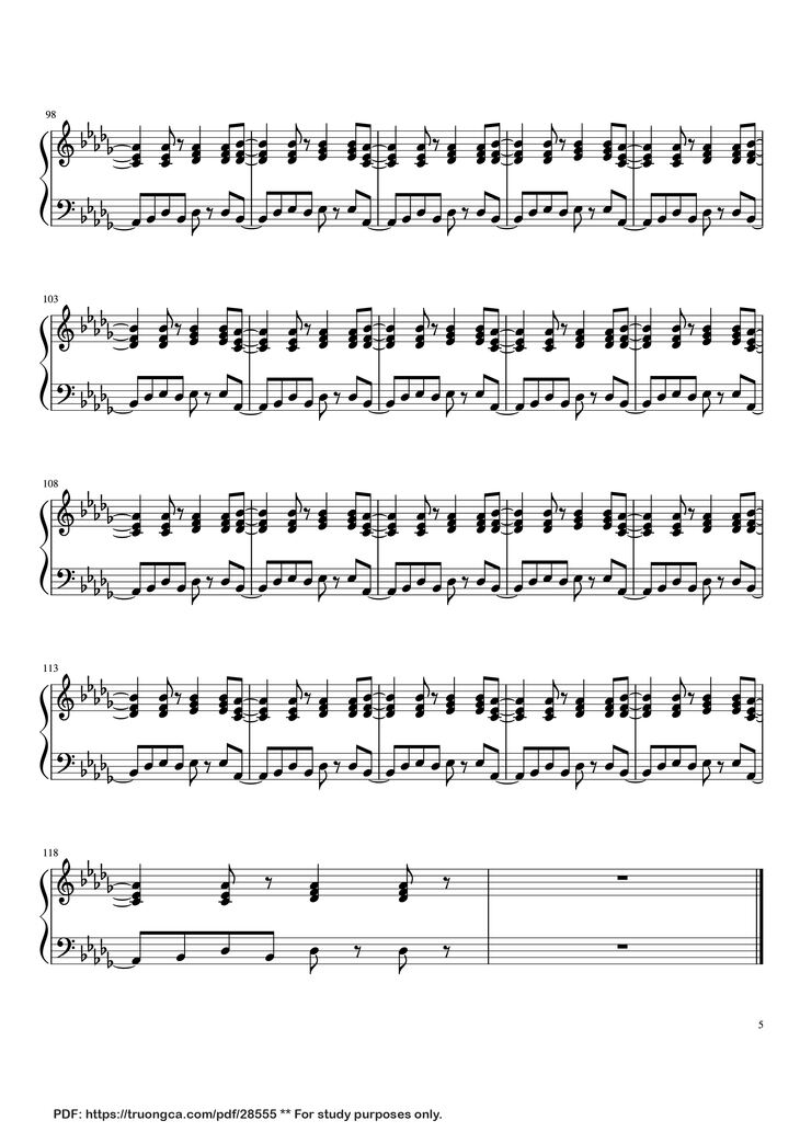Page 5 of the piano sheet music PDF Piano - It