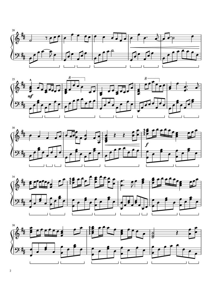 Page 2 of the piano sheet music PDF Piano - Windy Hill Piano by 羽肿