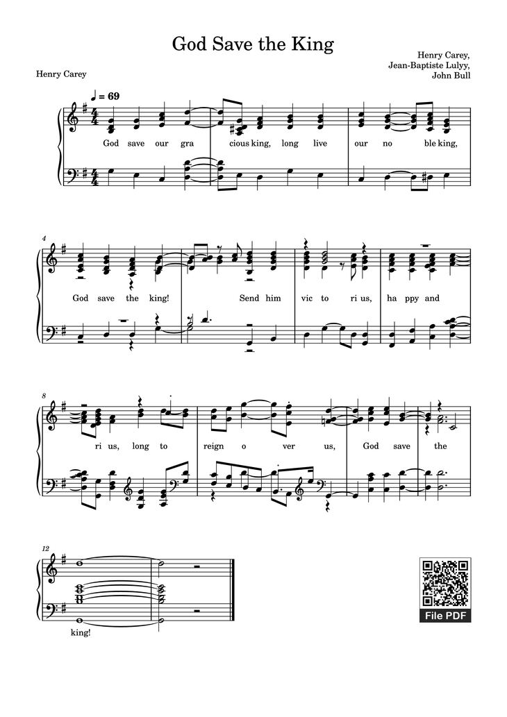 Page 1 of the piano sheet music PDF Piano - God Save the King Piano by Henry Carey