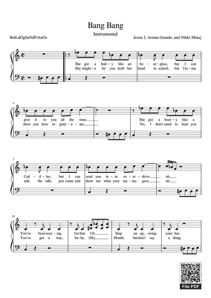 Page 1 of the piano sheet music PDF Piano - Bang Bang Piano (Easy) by Jessie J