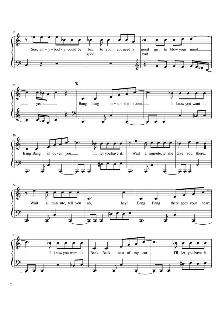 Page 2 of the piano sheet music PDF Piano - Bang Bang Piano (Easy) by Jessie J