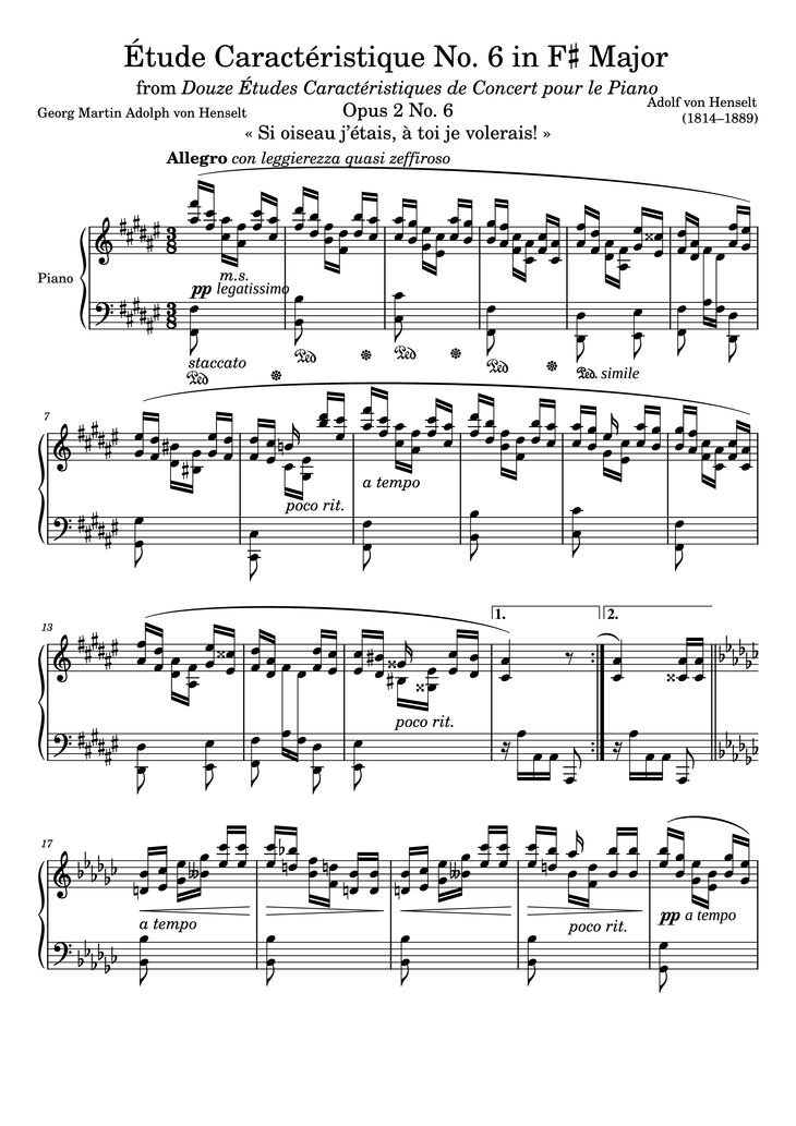 Page 1 of the piano sheet music PDF Piano - Étude Caractéristique No. 6 in F♯ Major by Adolf von Henselt