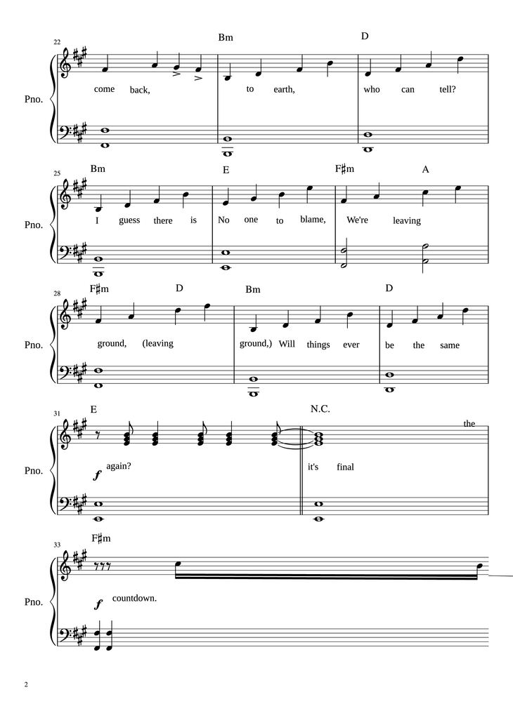 Page 2 of the piano sheet music PDF Piano - The Final Countdown Piano by ARRANGED BY MICHAEL FENU EUROPE