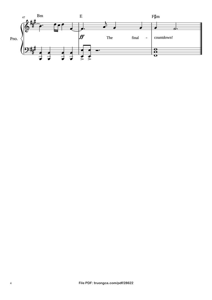 Page 4 of the piano sheet music PDF Piano - The Final Countdown Piano by ARRANGED BY MICHAEL FENU EUROPE